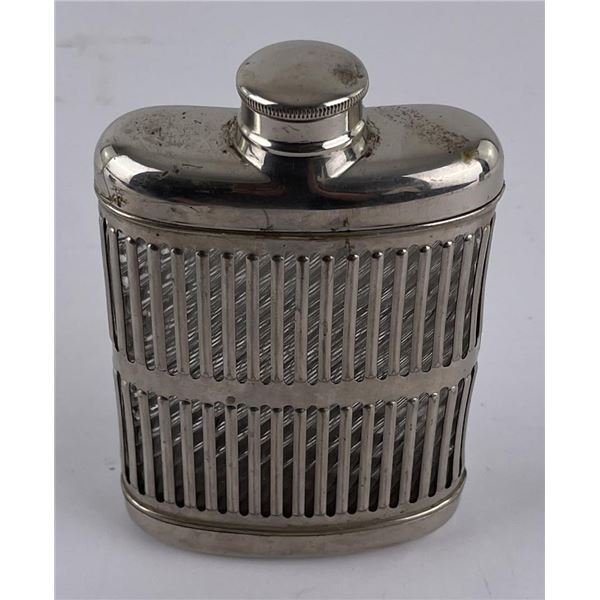 Antique Glass and Metal Pocket Flask