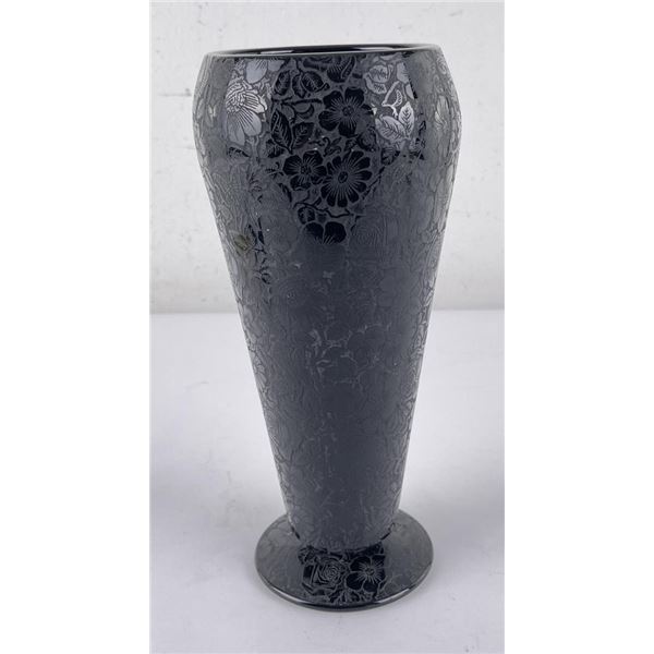 Amethyst Black Glass Tiffin Vase