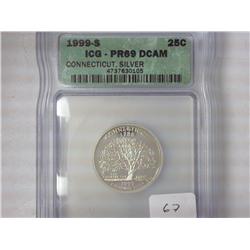 1999-S Connecticut Silver Quarter ICG PR69DCAM