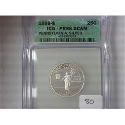1999-S Pennsylvania Silver Quarter ICG PR68DCAM