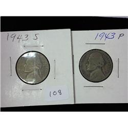 1943 P And 1943 S Jefferson War Nickel (Silver)