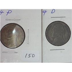 1944-P And 1944-D Jefferson War Nickels (Silver)