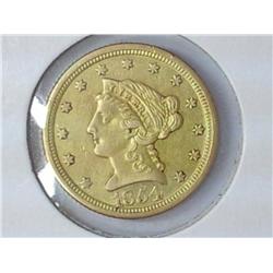 1854-O Liberty $2 1/2 Gold With Solder On Reverse