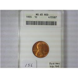 1955 Lincoln Cent ANACS MS65RED
