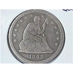 1842-O Seated Liberty Quarter
