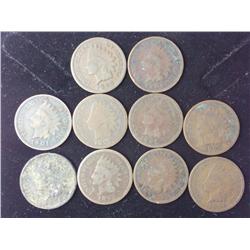 10 Assorted Indian Head Cents