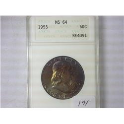 1955 Franklin Half Dollar ANACS MS64