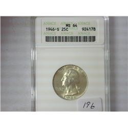 1946-S Washington Quarter ANACS MS64