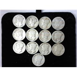 13 Assorted Mercury Dimes