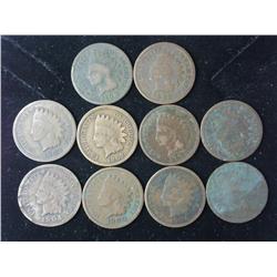 10 Assorted Indian Head Cents