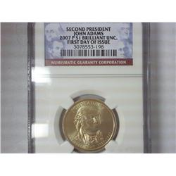 2007-P Adams Dollar NGC BU 1st Day Of Issue