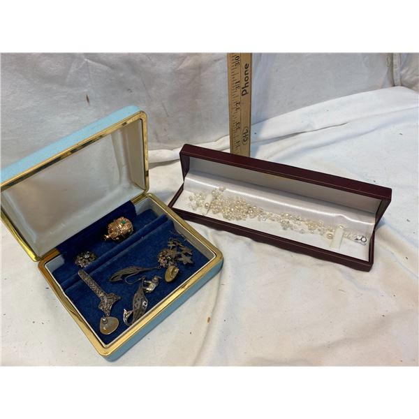 Assorted jewelry box and contents