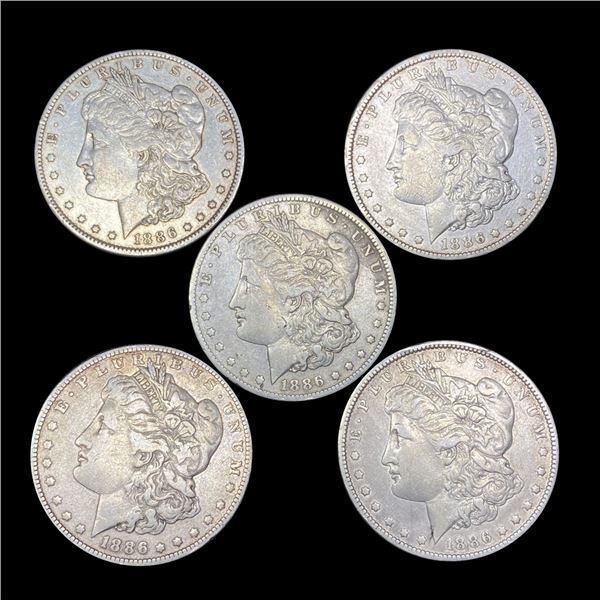 1886-O (5) Morgan Silver Dollars ABOUT UNC
