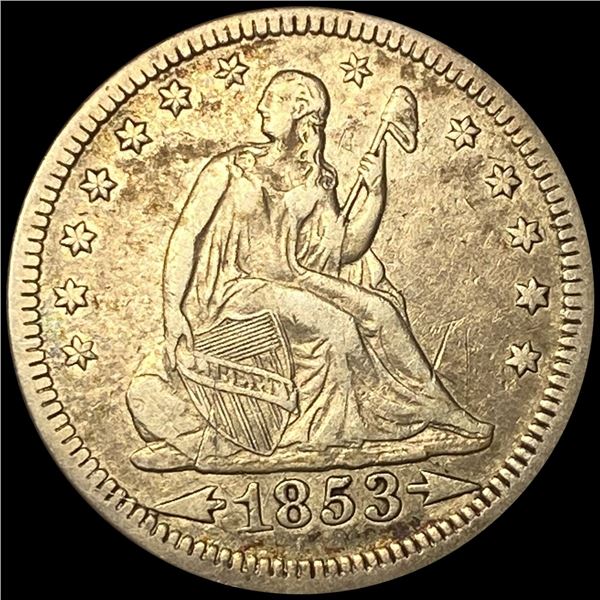 1853 Arrows Seated Liberty Quarter ABOUT UNC