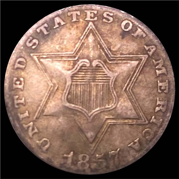 1857 Silver Three Cent ABOUT UNCIRCULATED