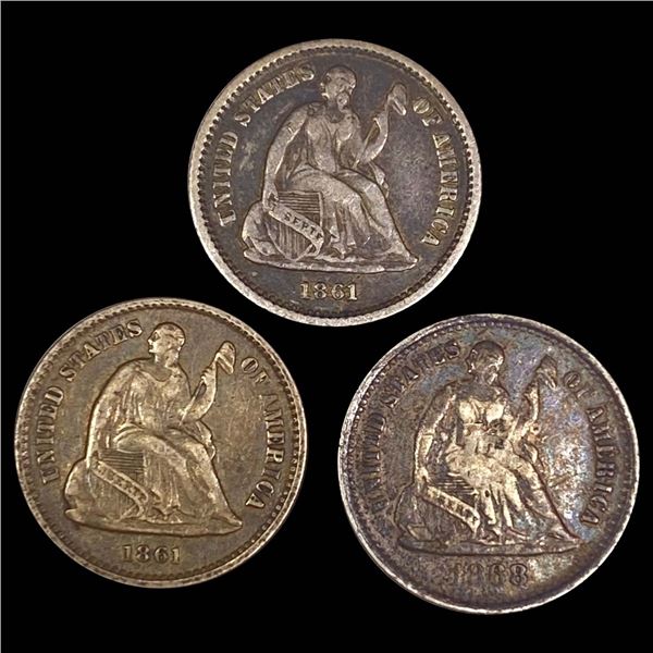 (3) Seated Liberty Half Dimes LIGHTLY CIRCULATED