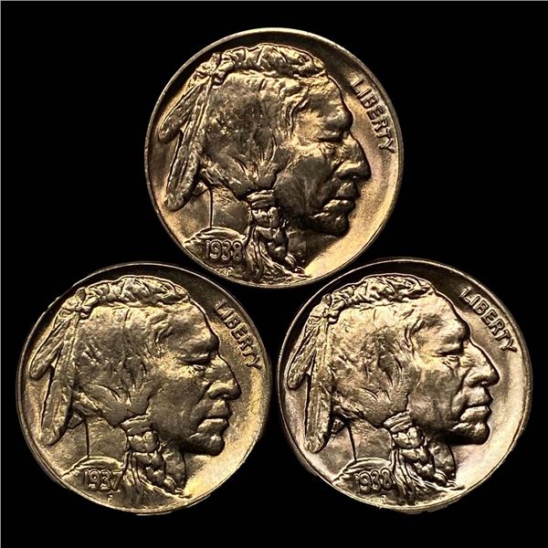 1938-D (3) Buffalo Nickels UNCIRCULATED