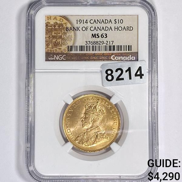 1914 Canadian $10 Gold .48 Troy Oz NGC - MS63