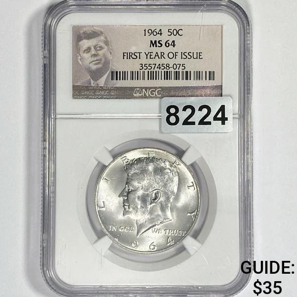 1964 1st Yr of Issue Kennedy Half Dollar NGC -