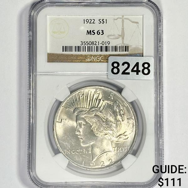 1922 Silver Peace Dollar NGC - MS63