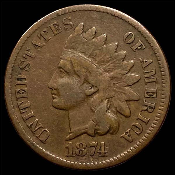 1874 Indian Head Cent ABOUT UNCIRCULATED