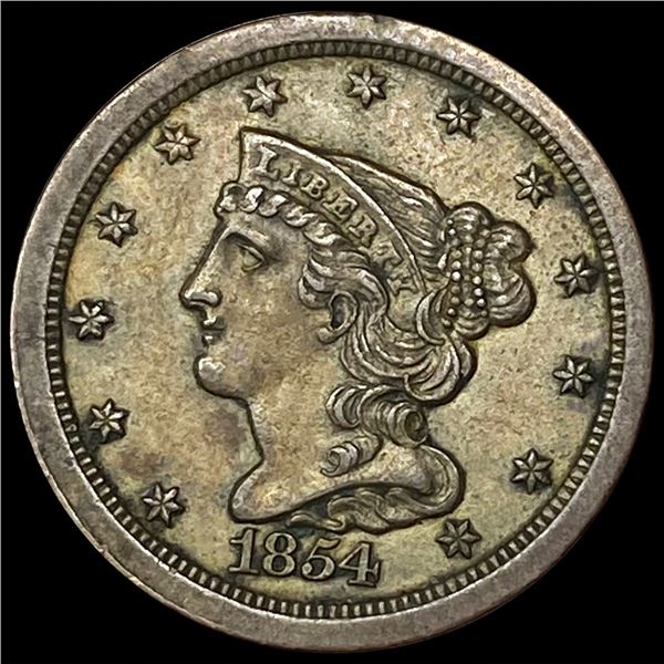 1854 Braided Hair Half Cent CLOSELY UNCIRCULATED