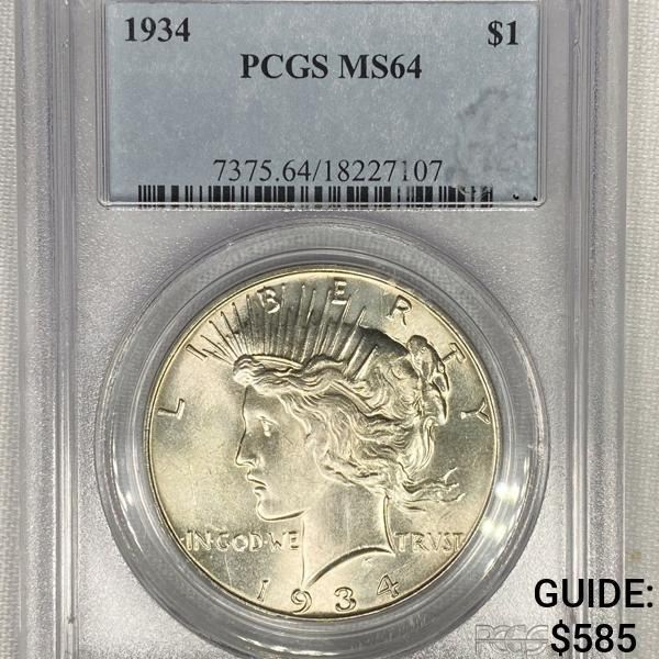 1934 Silver Peace Dollar PCGS - MS64