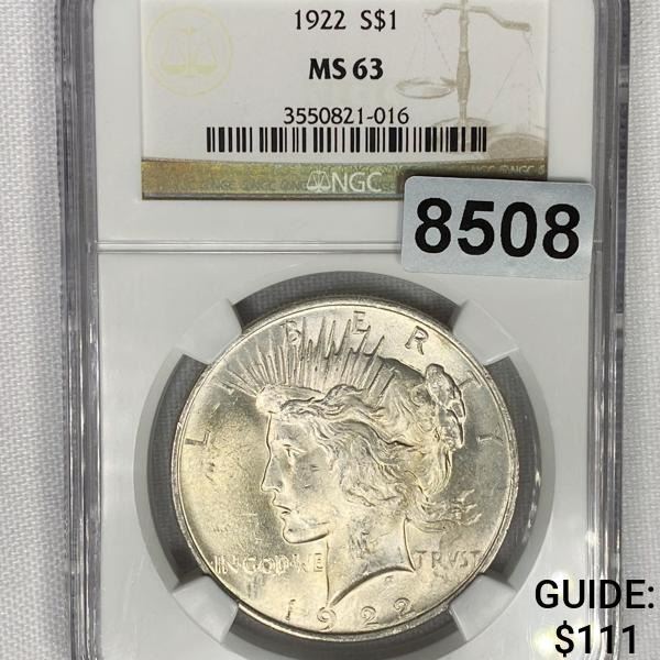 1922 Silver Peace Dollar NGC - MS63