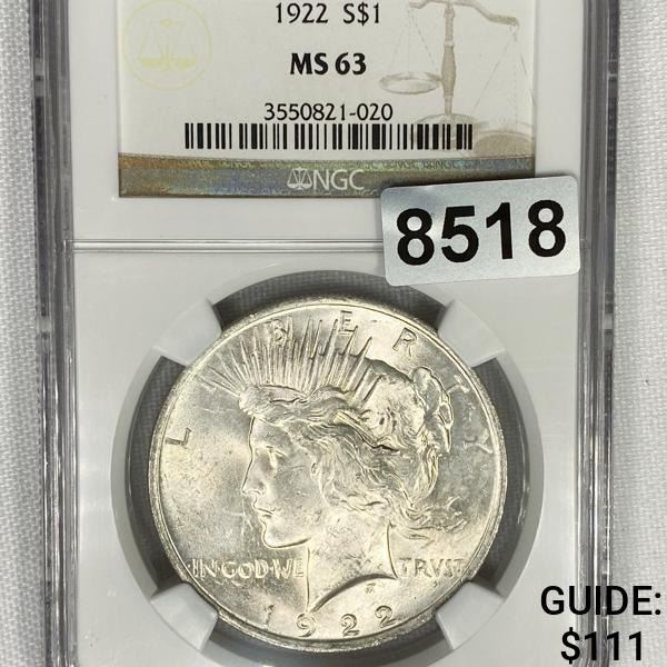 1922 Silver Peace Dollar NGC - MS63