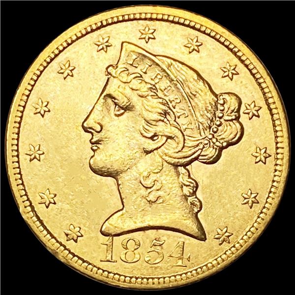 1854 $5 Gold Half Eagle CLOSELY UNCIRCULATED