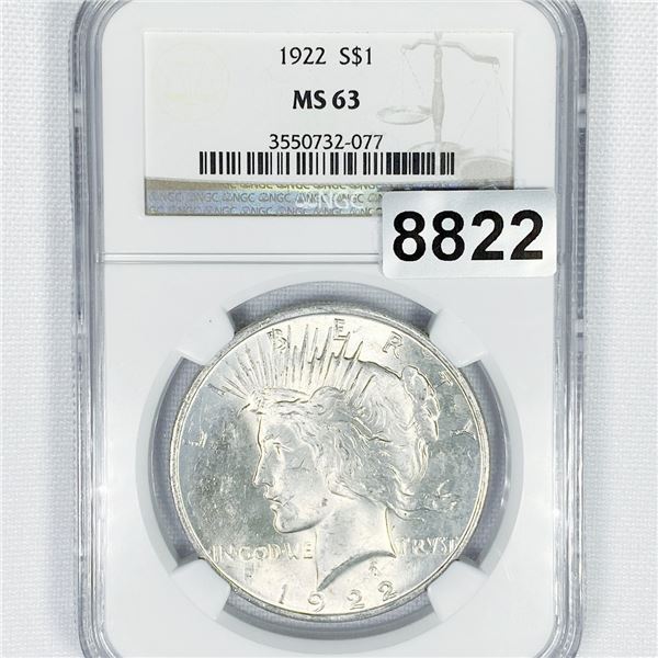 1922 Silver Peace Dollar NGC - MS63