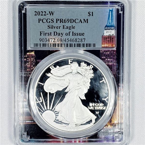 2022-W First Day of Issue Silver Eagle PCGS -