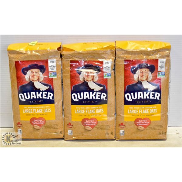 3 BAGS OF QUAKER LARGE FLAKE OATS 1KG BAGS