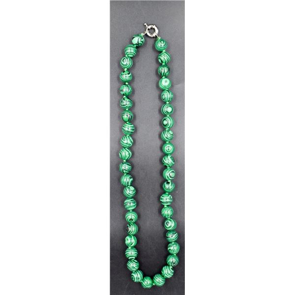 117-NATURAL GREEN MALACHITE NECKLACE 10MM/17 