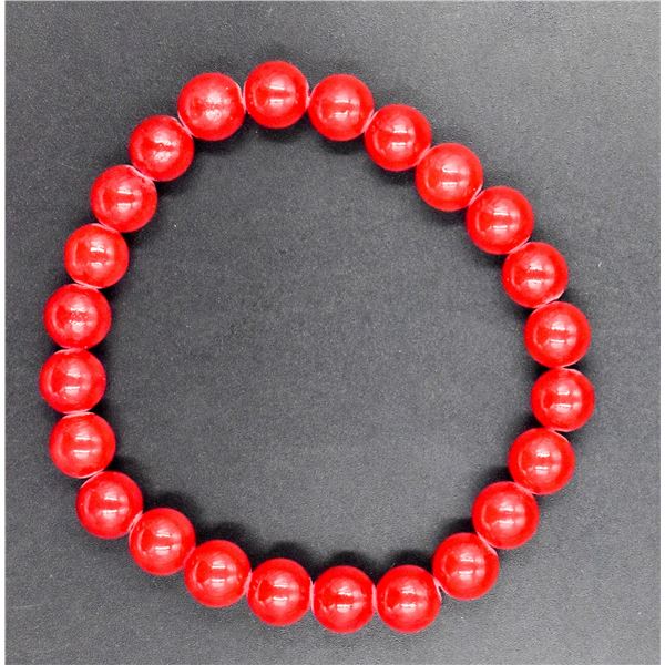 #114-RED CORAL BEAD  BRACELET