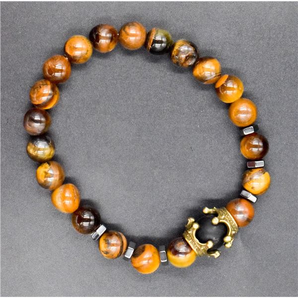 #110-NATURAL TIGER EYE,BLACK FROSTER CROWN BRACELE