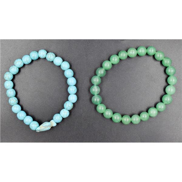 #101-NATURAL GREEN JADE,BLUE TOURQUOISE BRACELET