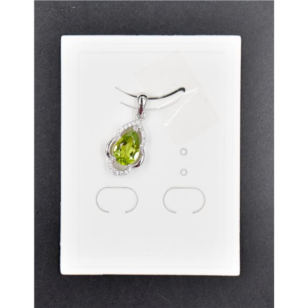 #52-NATURAL UNHEATED GREEN PERIDOT 6X9 & CZ PENDAN