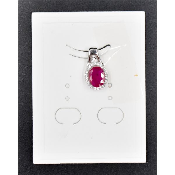 #60-NATURAL RED RUBY 6X8 & CZ  PENDANT