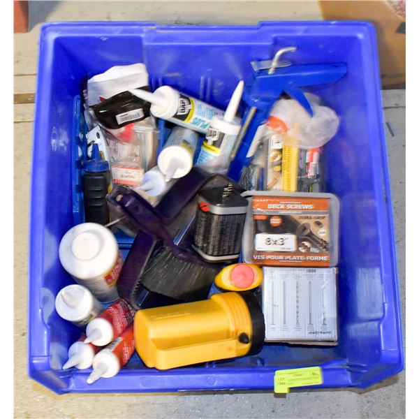 BIN OF ASSORTED CONSTRUCTION MATERIALS