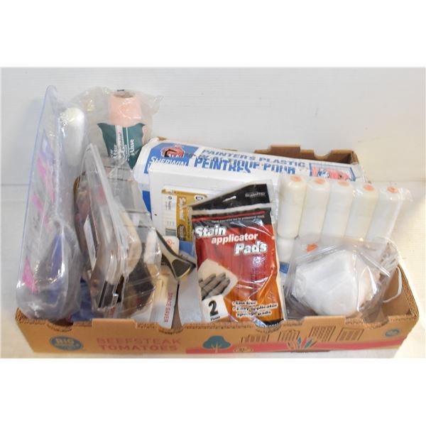 LARGE FLAT OF PAINTING SUPPLIES