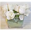 GLASS VASE, IMITATION ROSES, GLASS ROCKS 10" HIGH