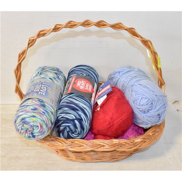MULTI ROLLS OF YARN IN WICKER BASKET