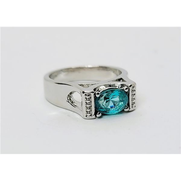 22)  LONDON BLUE TOPAZ COLORED CZ RING, STONE