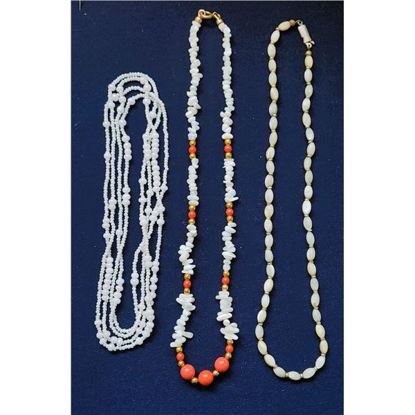 6)  LOT OF 3 NECKLACES, INCLUDES PUKA SHELL AND