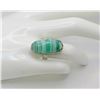 Image 1 : 25)  ELONGATED OVAL BANDED GREEN ONYX RING,