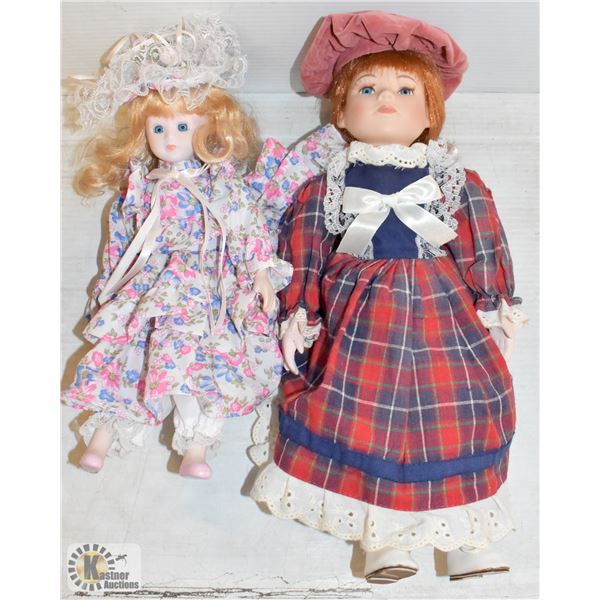 2 PORCELAIN COLLECTORS DOLLS, ORIGINAL CLOTHING