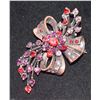 VINTAGE COPPER WITH RED AND PINK STONES BROOCH