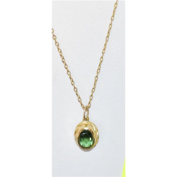 VINTAGE GOLD PLATED 20 INCH CHAIN WITH EMERALD