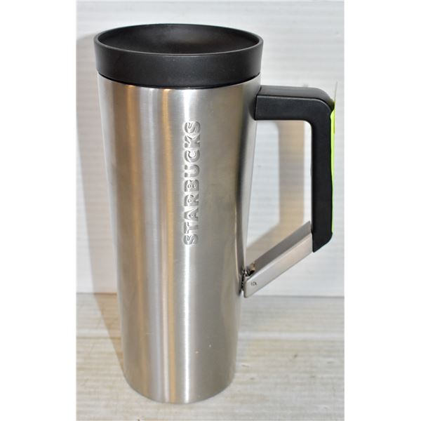 NEW STAINLESS STEEL BRANDED MUG W/ RUBBER BOTTOM